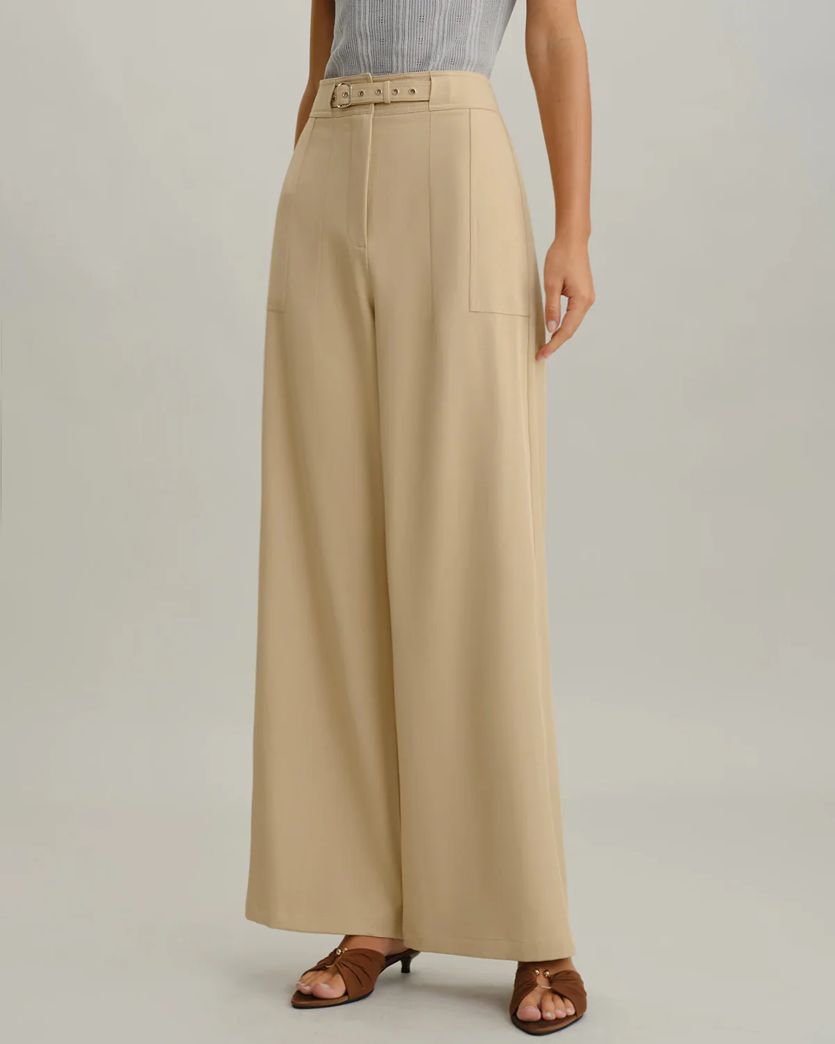 Beige Natural Waisted Straight Pants - konjwa