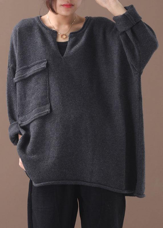 Casual Grey V Neck Fall Knit Top - konjwa