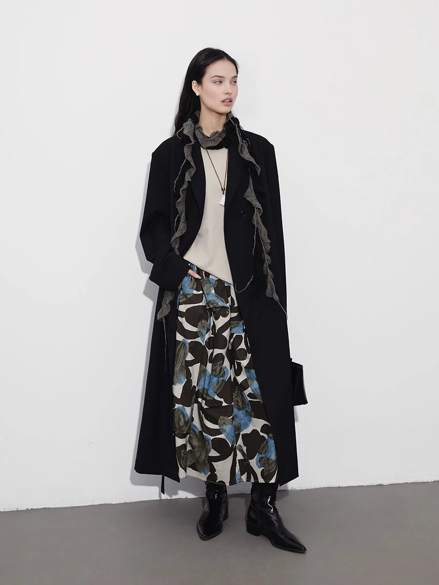 Unique Asymmetric Print Skirt | Slimming A-Line Midi Skirt with Flared Silhouette for Autumn - konjwa