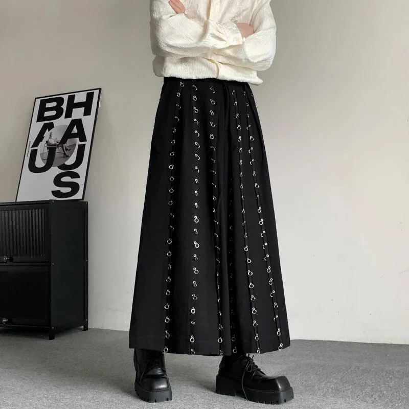 Casual Pants Men Metal Button Patchwork Wide Leg Pants - konjwa