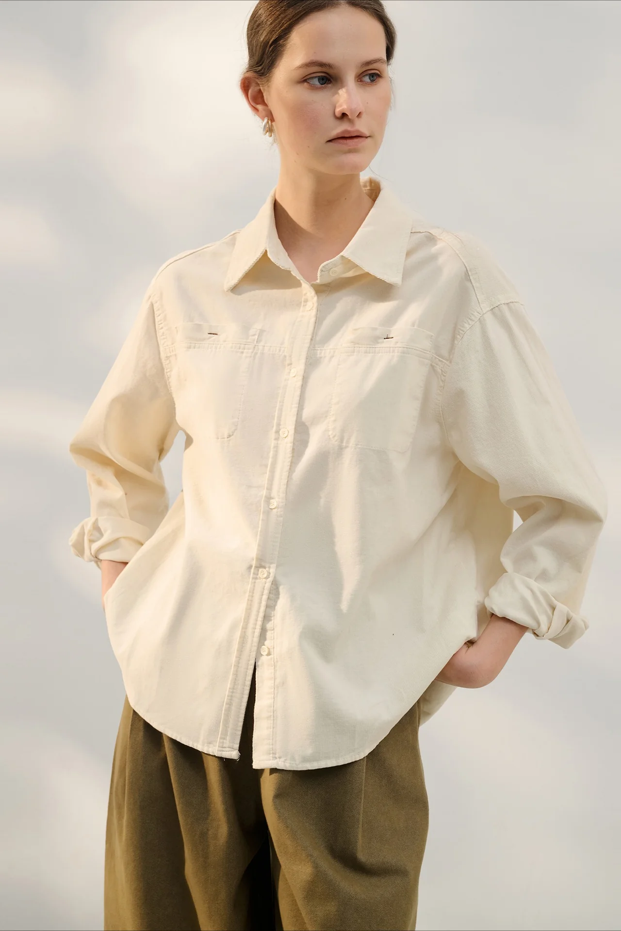 Retro Corduroy Collared Blouse - konjwa