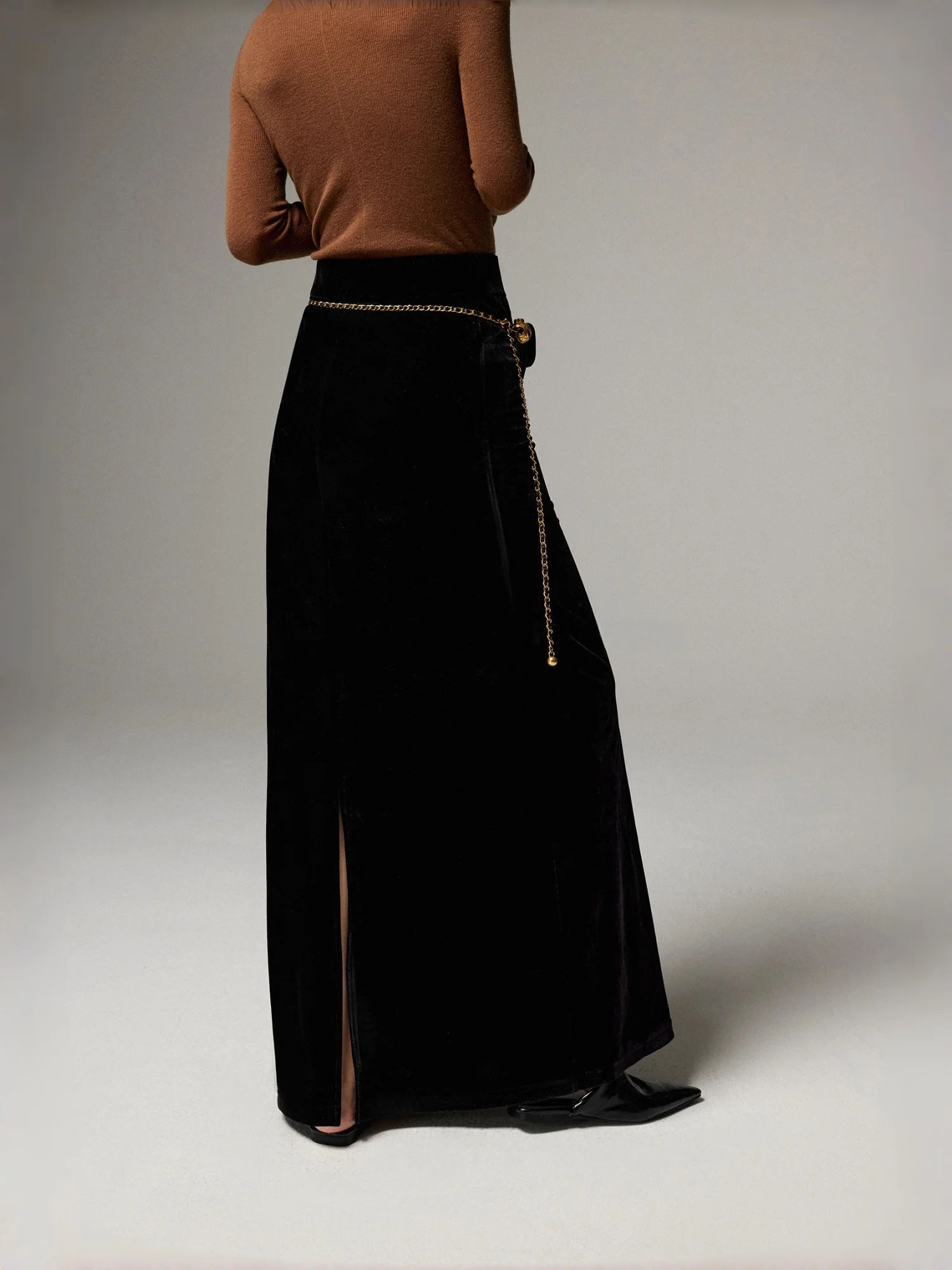 Velvet-Texture Draped A-Line Skirt for Women — Glossy, Stylish & Leg-Slimming - konjwa