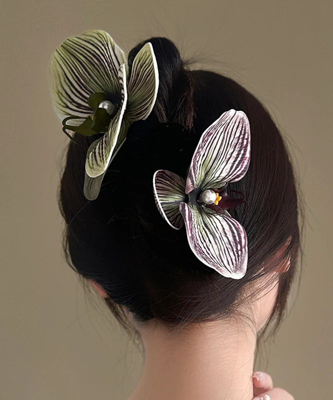 Unique Purple Silicone Cotton Pearl Floral Hairpin - konjwa