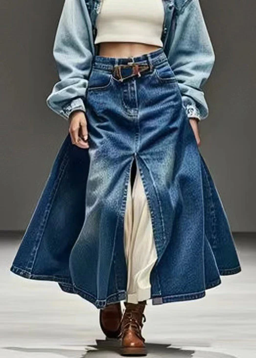 New Blue Pockets Side Open High Waist Denim Skirts Summer - konjwa