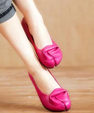 Rose Floral Cowhide Leather Flats  Flats - konjwa