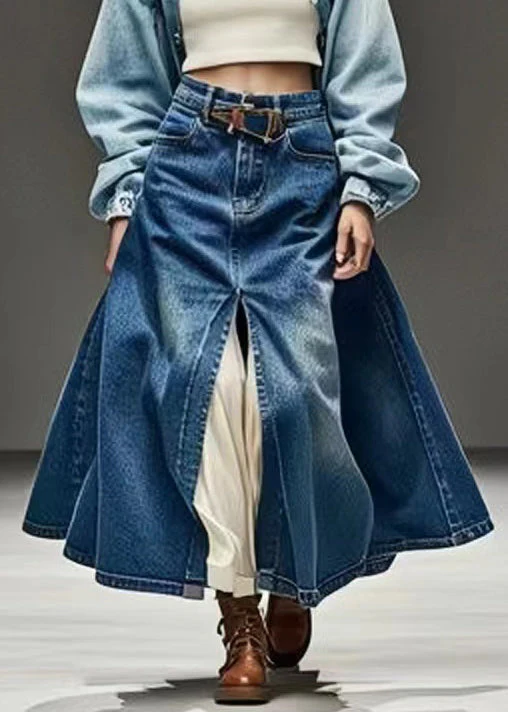 New Blue Pockets Side Open High Waist Denim Skirts Summer - konjwa