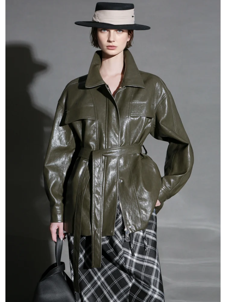Women’s Biker-Style Leather Jacket – Casual Lambskin Short Coat for Autumn Versatile Chic Look - konjwa