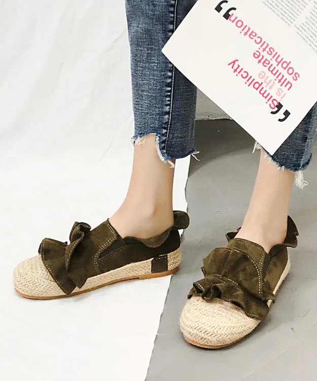 Casual Brown Ruffled Splicing Versatile Flat Feet Shoes - konjwa