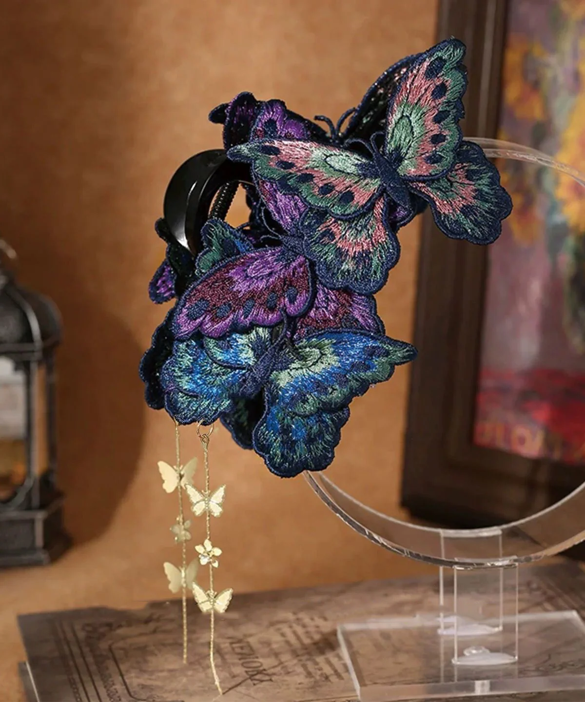 Chinese Style Rainbow Alloy Cloth Butterfly Tassel Hairpin - konjwa