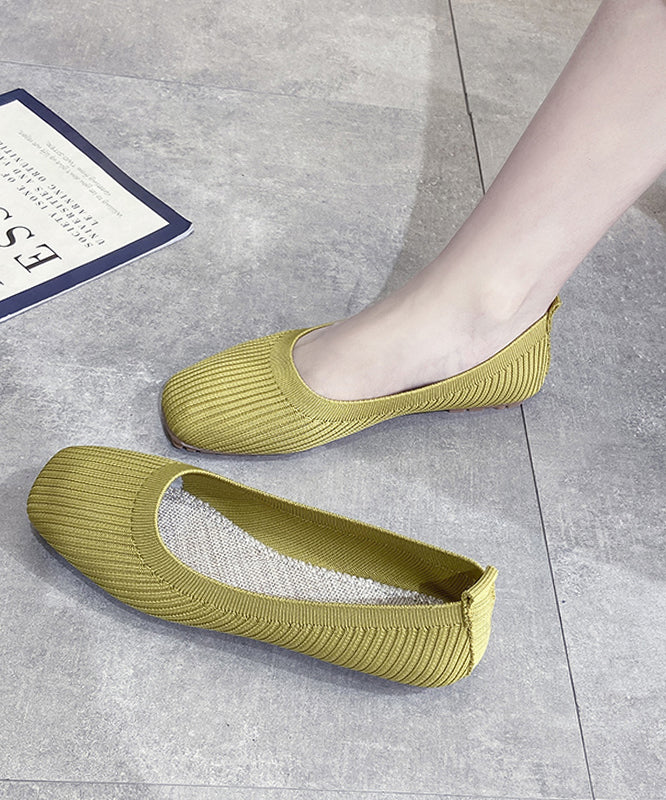 Yellow Knit Cotton Fabric Flat Feet Shoes For Women - konjwa