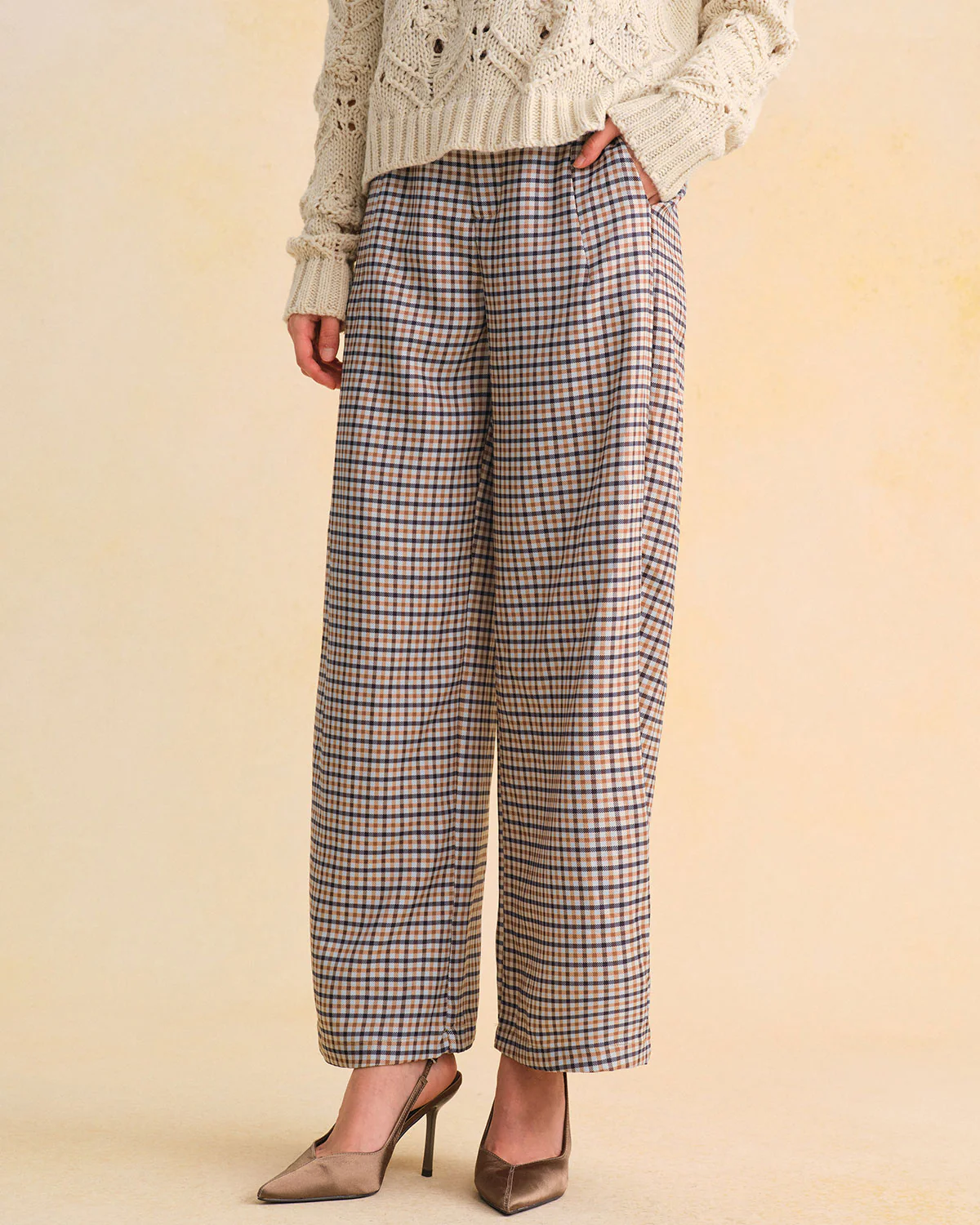 Khaki Plaid Casual Straight Pants - konjwa