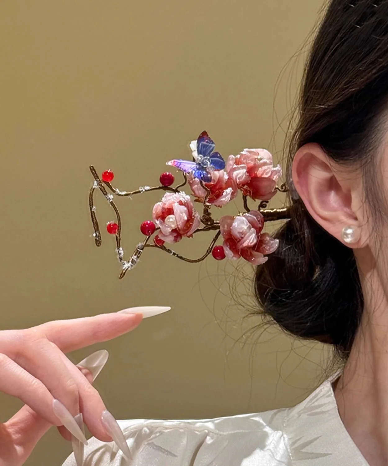 Chinese Style Pink Alloy Coloured Glaze Plum Blossom A Hairpin - konjwa