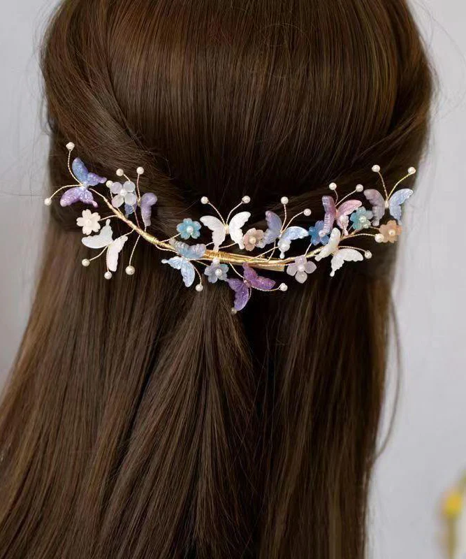 Vintage Rainbow Alloy Pearl Butterfly Floral Hairpin - konjwa