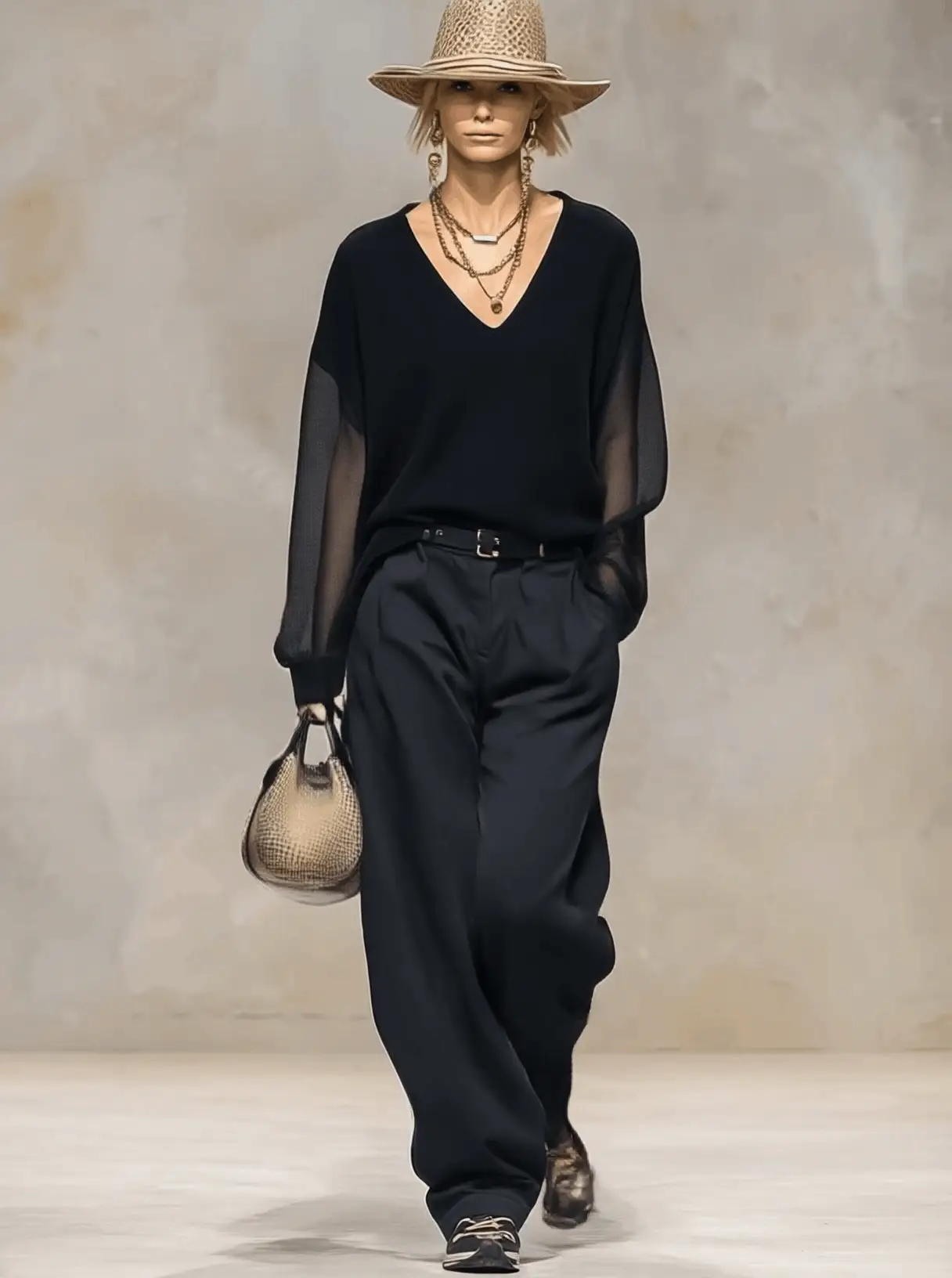 Breathable And Casual Comfortable V-neck Transparent Long-sleeved Black Knitted Blouse Top - konjwa