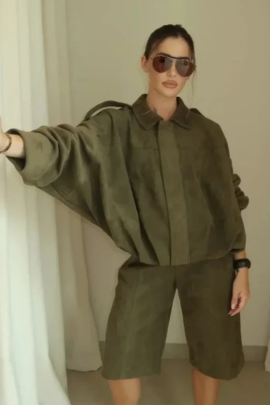 Button Shoulder Belted Pilot Jacket - konjwa