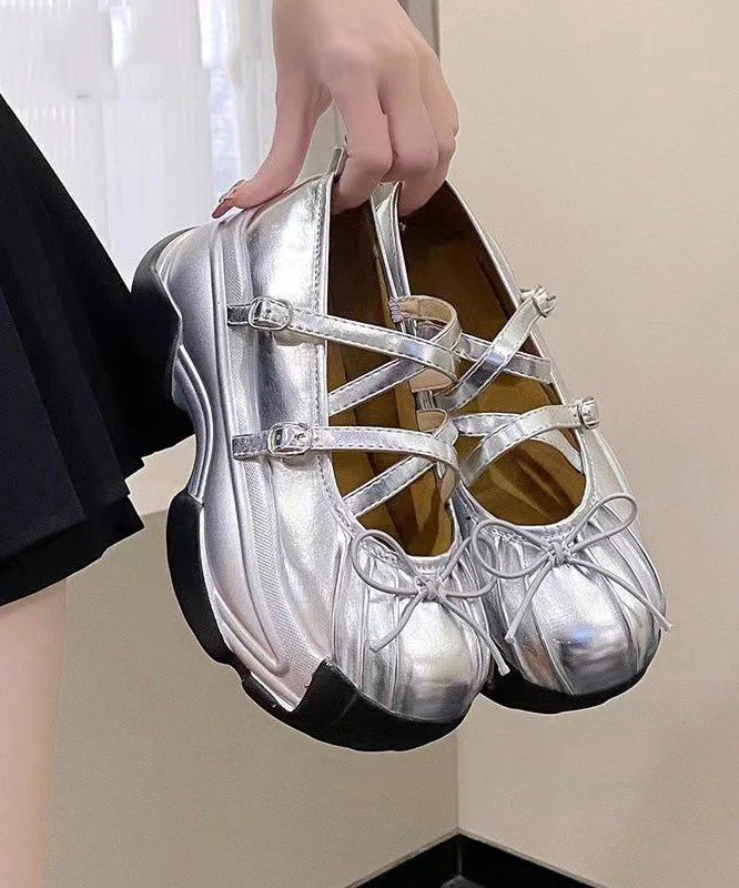 French Cute Platform Shoes With Butterfly Cross Buckle - konjwa