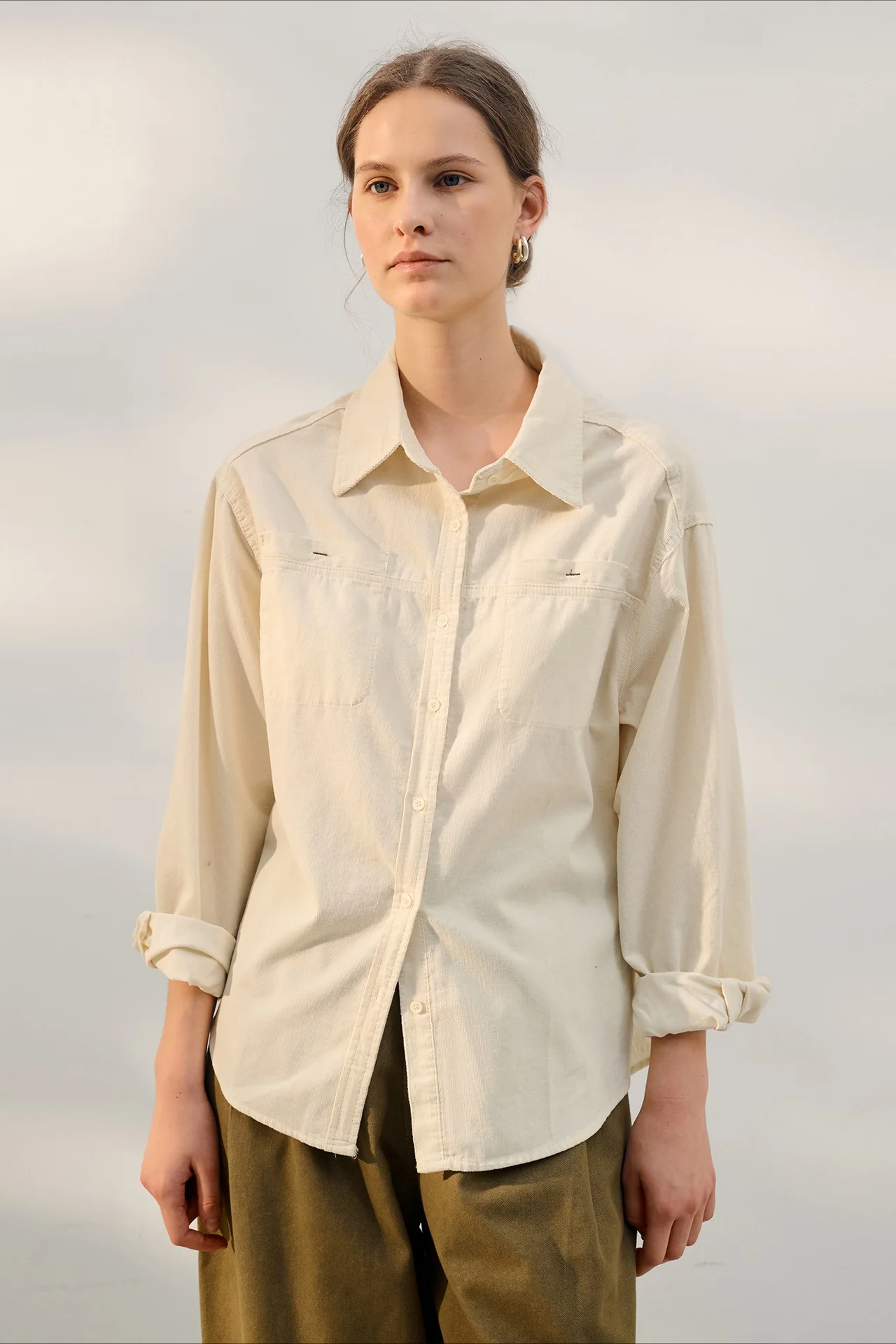 Retro Corduroy Collared Blouse - konjwa