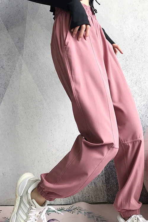 Sweat Wicking High Waist Loose Cuffed Pocket Pants - konjwa