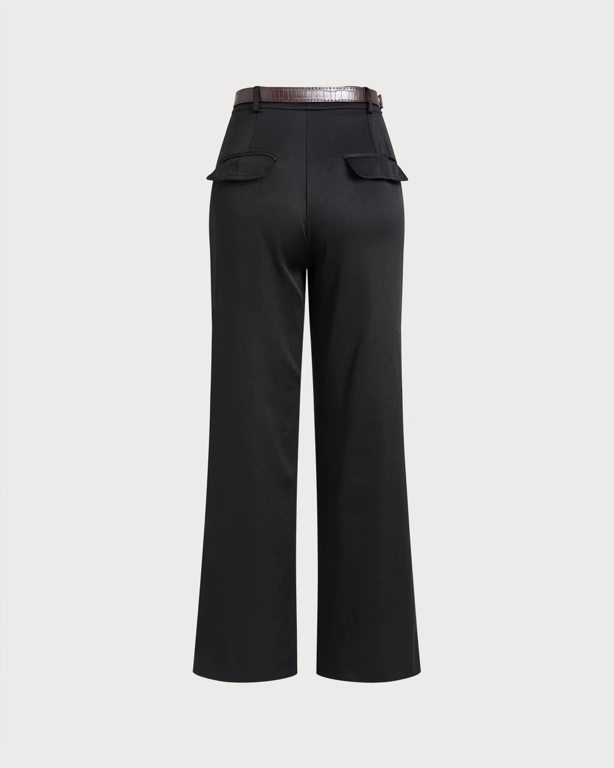 Black Straight Belted Pants - konjwa