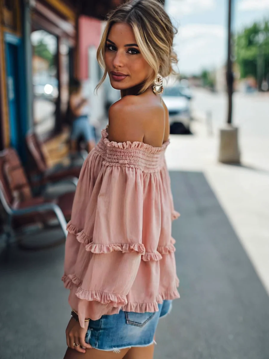 Vintage Off Shoulder Long Sleeve Loose Shirt - konjwa