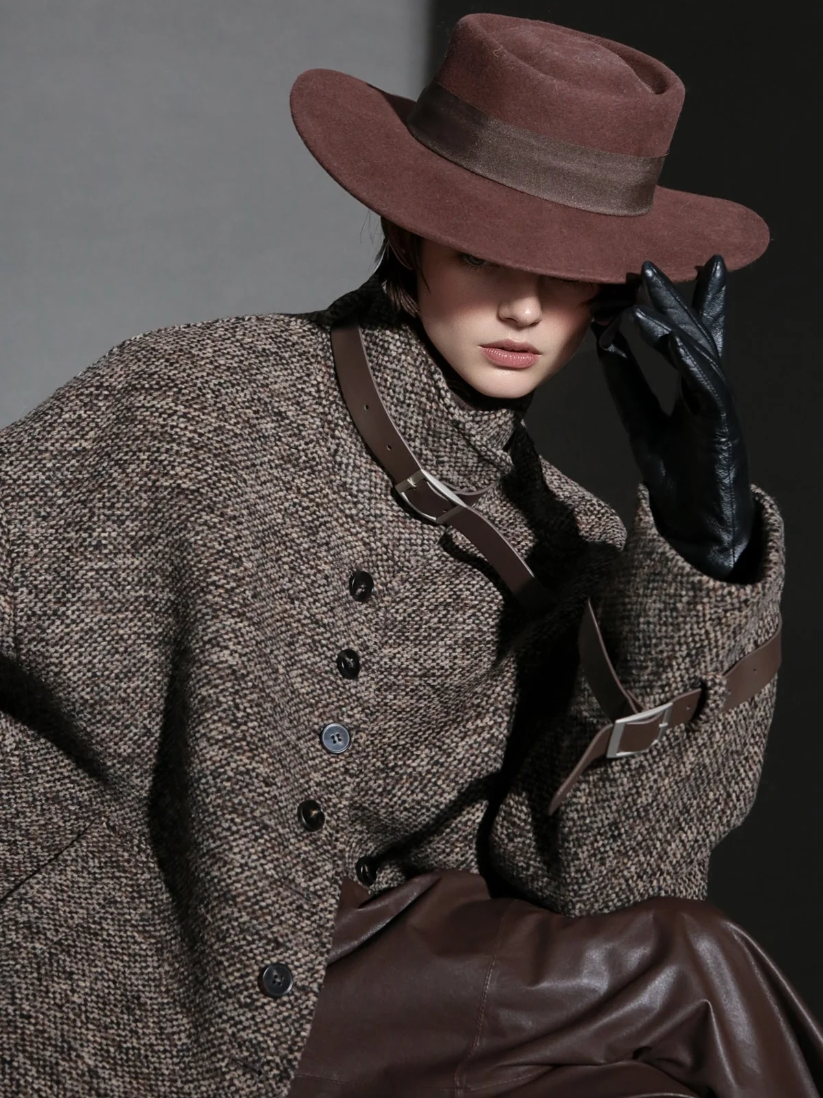 Vintage Stand Collar Wool Coat for Women – Saint Germain-Inspired Trim Design Double-Faced Wool Overcoat, Fall Winter Elegant Outerwear - konjwa