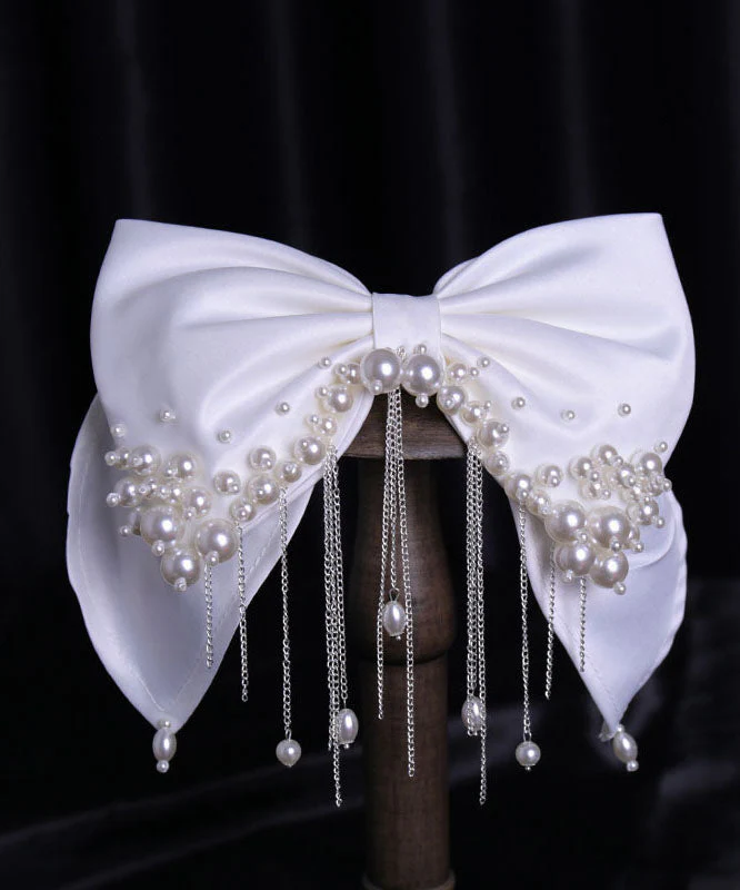 Unique Red Silk Cotton Pearl Bow Tassel Hairpin - konjwa