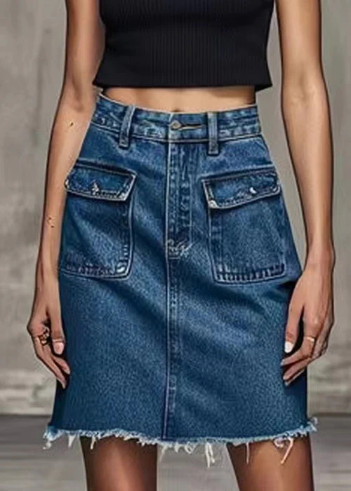 New Blue Pockets High Waist Denim Skirt Summer - konjwa