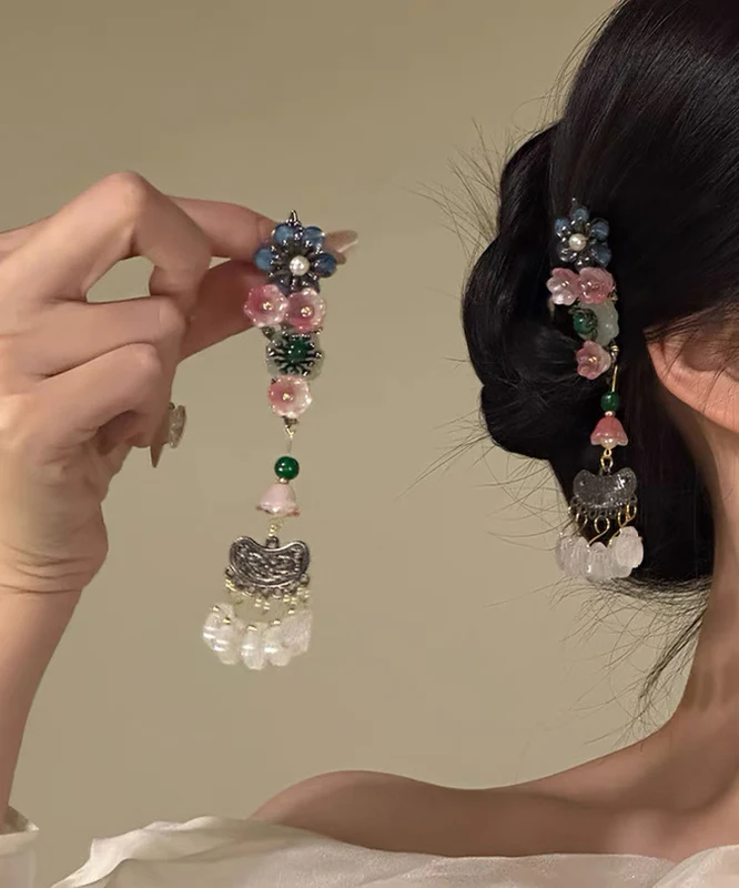 Chinese Style Multicolor Alloy Floral Tassel A Pair Hairpin - konjwa