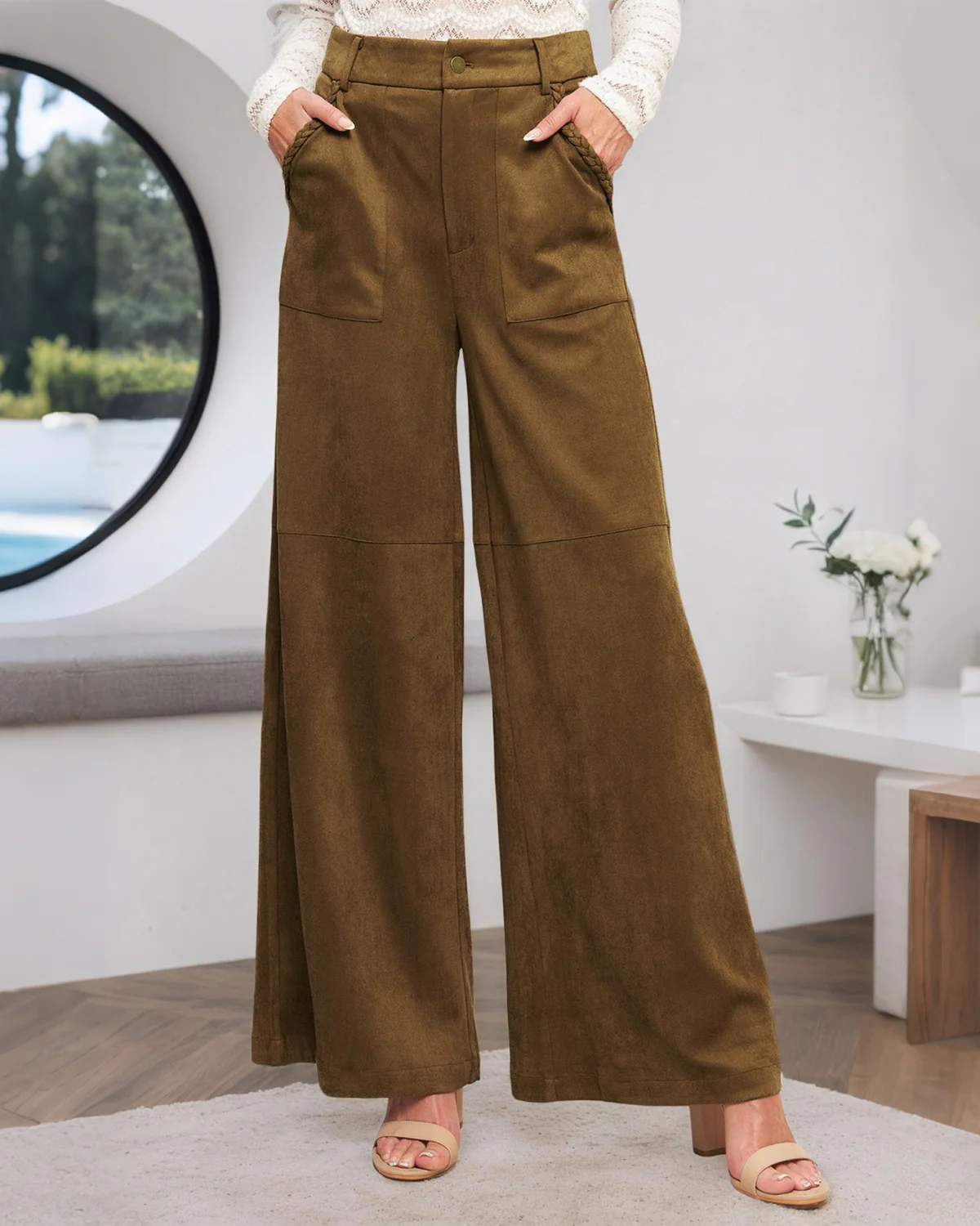 Brown Straight Casual Pants - konjwa