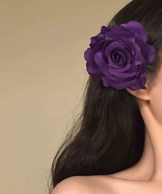 Style Purple Silk Blended Rose Hairpin - konjwa