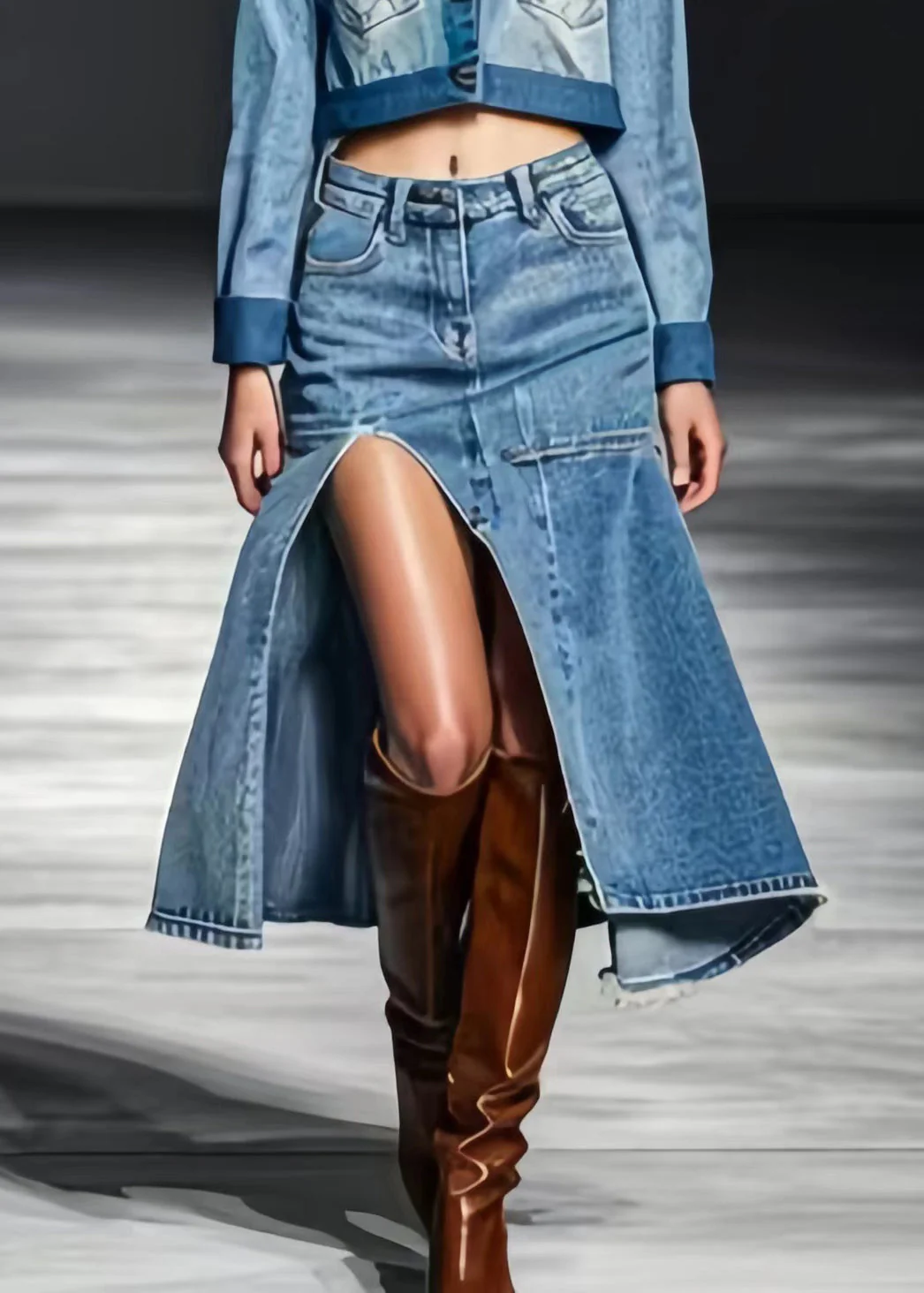 New Blue Side Open High Waist Denim Summer Skirts - konjwa