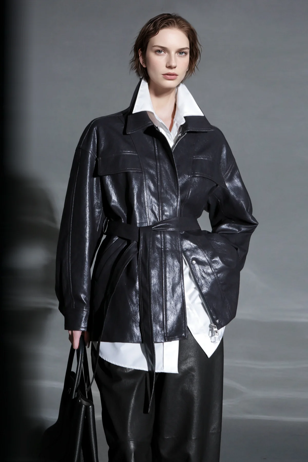 Women’s Biker-Style Leather Jacket – Casual Lambskin Short Coat for Autumn Versatile Chic Look - konjwa