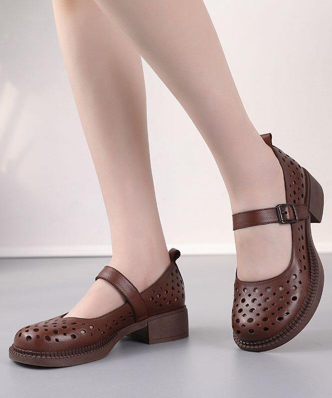 2025 Chocolate Hollow Out Flat Feet Shoes Genuine Leather - konjwa