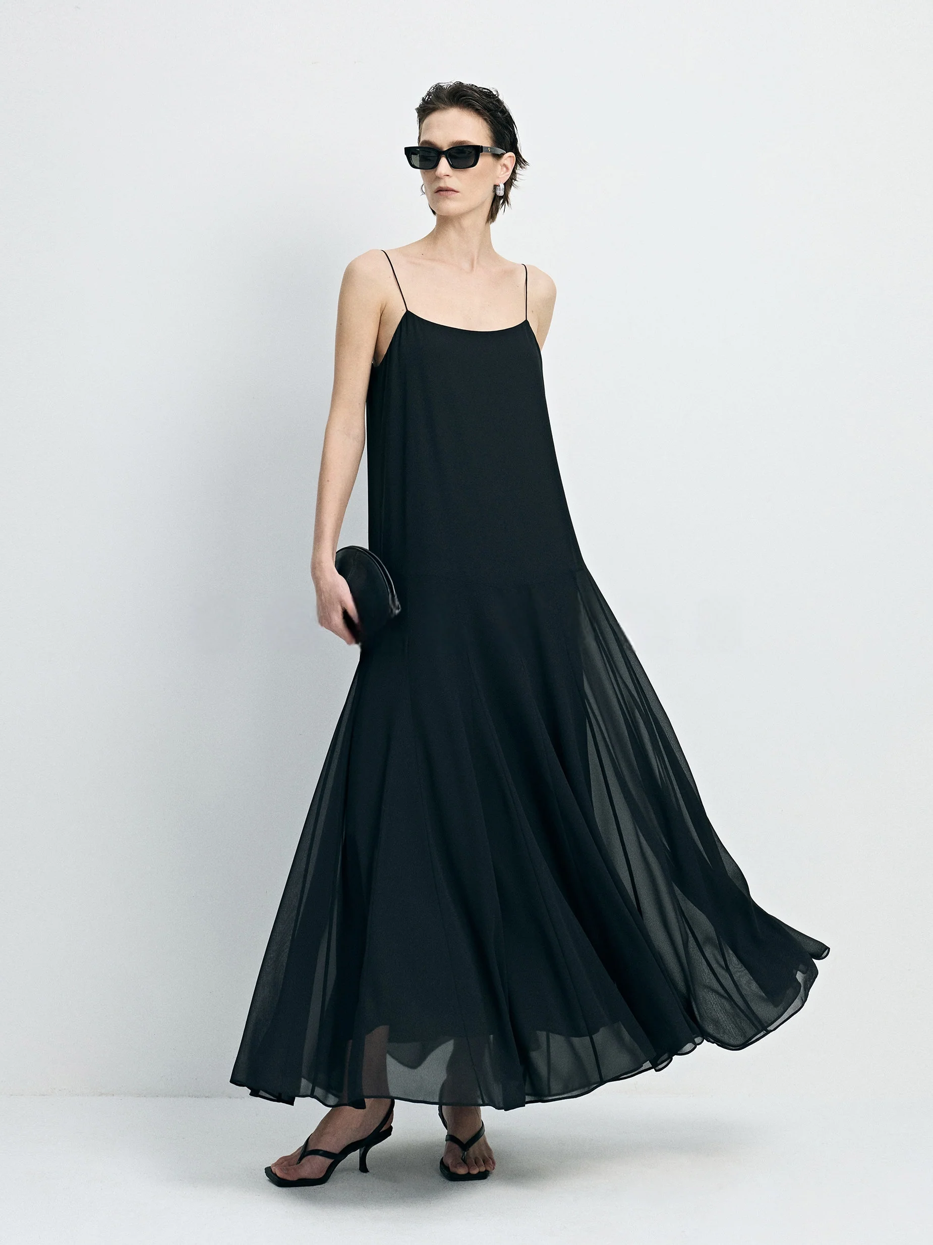 Minimalist Acetate Chiffon Maxi Slip Dress - 3.5M Full-Hem Luxury Cami Gown - konjwa