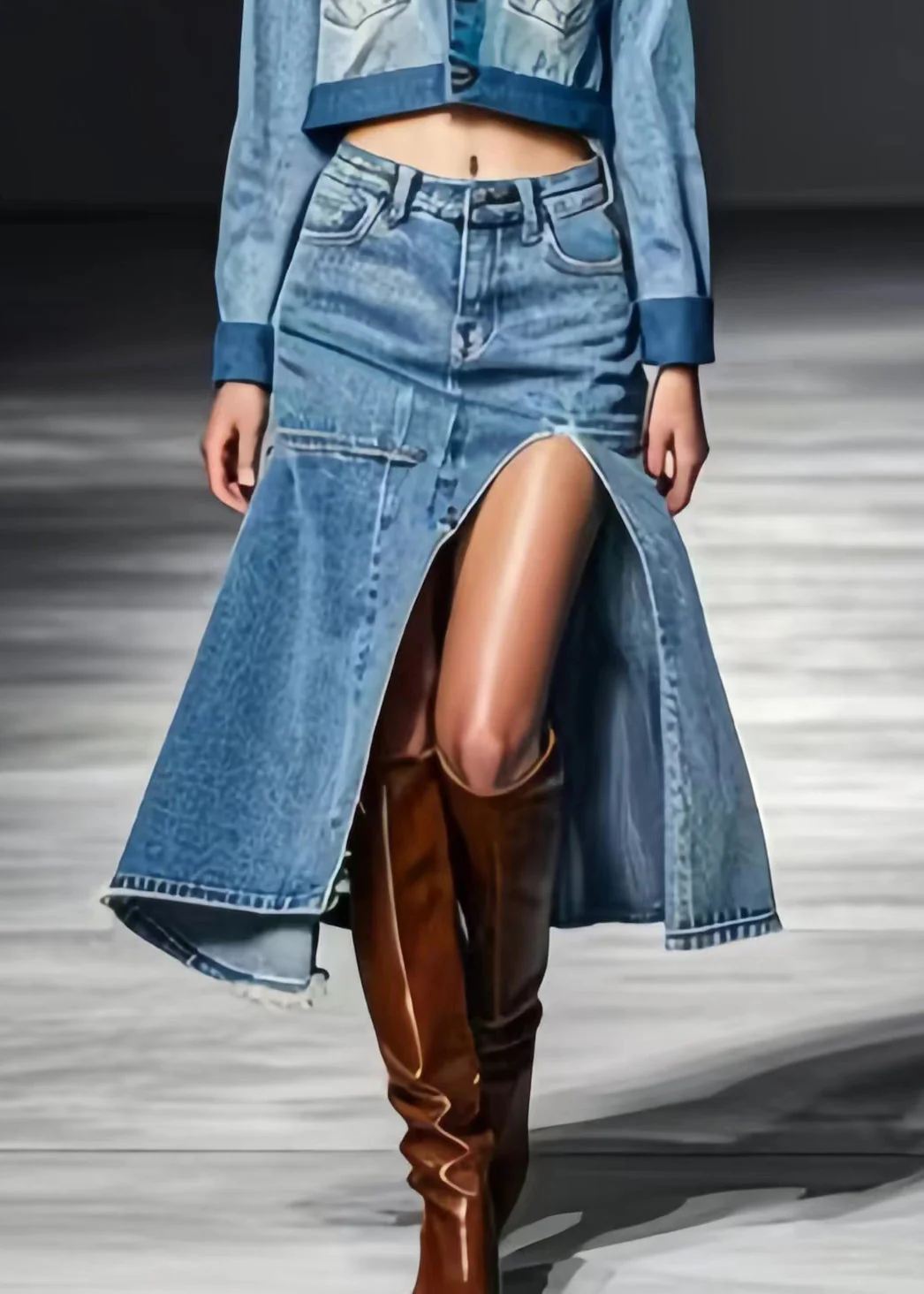 New Blue Side Open High Waist Denim Summer Skirts - konjwa