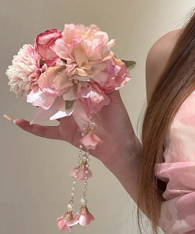 Cute Pink Peony Tassel Hairpin - konjwa