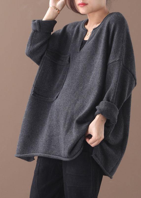 Casual Grey V Neck Fall Knit Top - konjwa