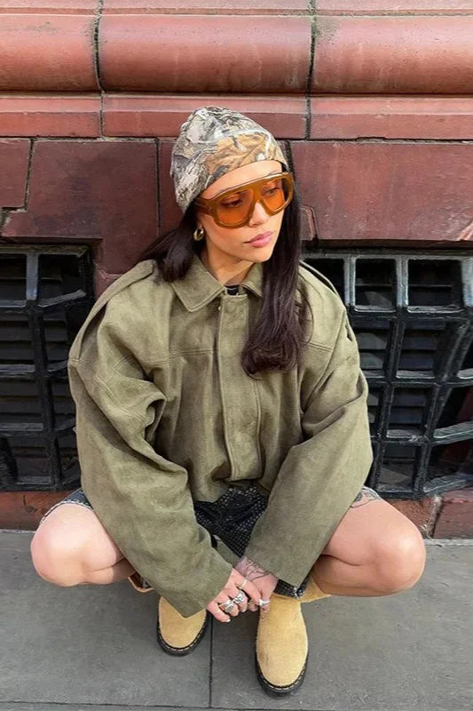 Button Shoulder Belted Pilot Jacket - konjwa