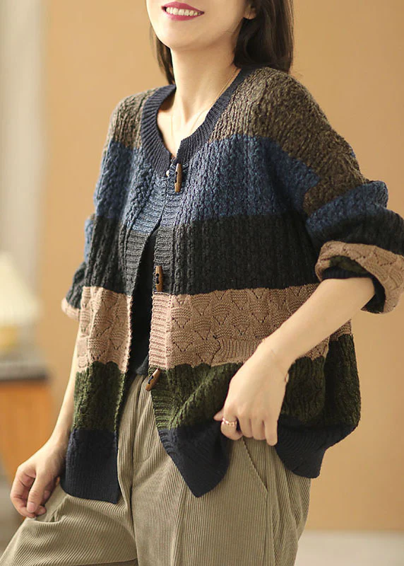 Bohemian O-Neck Pockets Button Fall Knit Knit Coat - konjwa