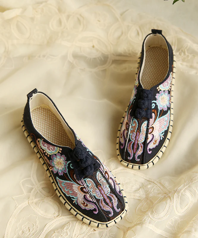 Comfy Flats Embroideried Buckle Strap Pink Linen Fabric Flat Shoes For Women - konjwa