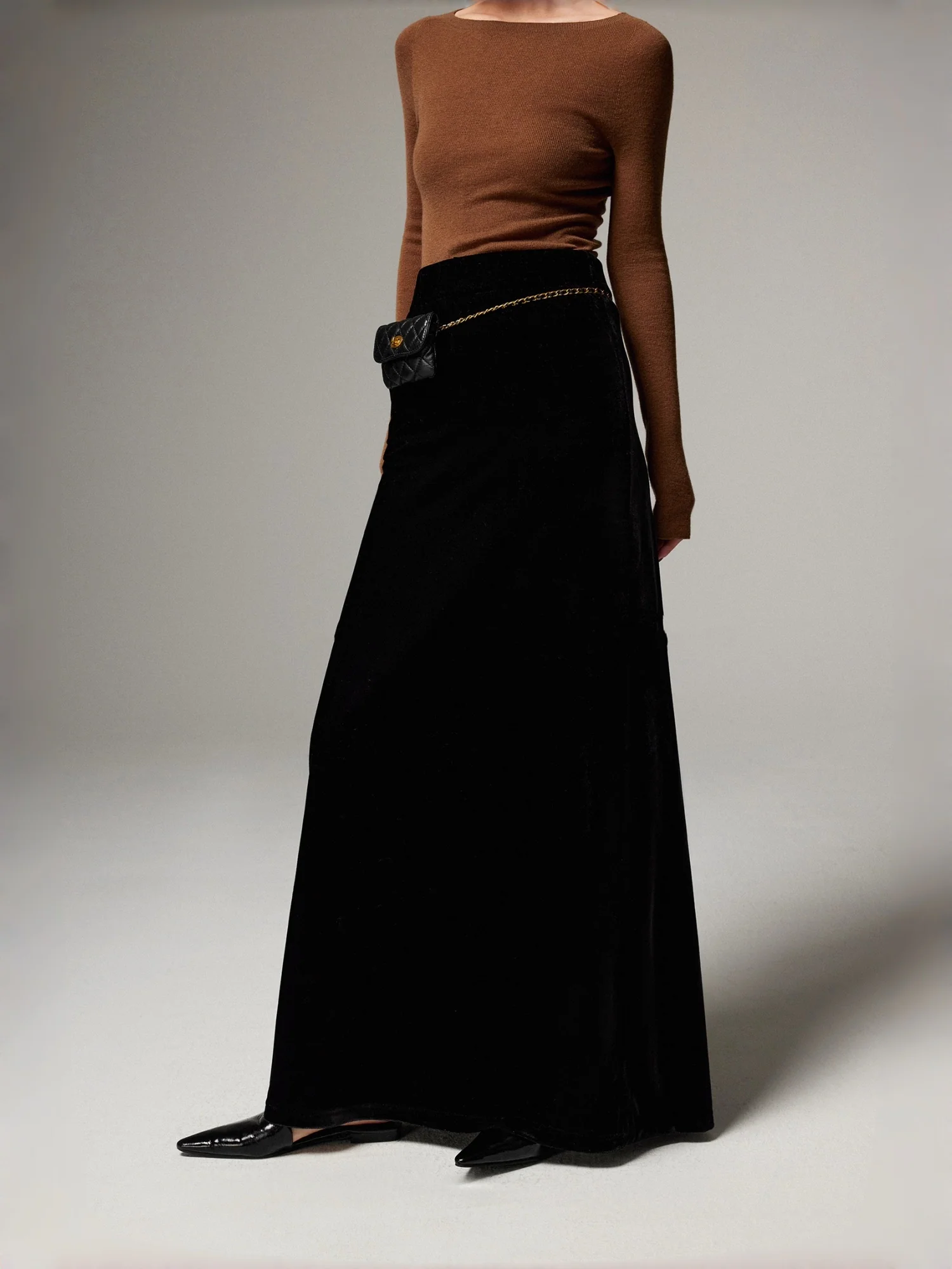 Velvet-Texture Draped A-Line Skirt for Women — Glossy, Stylish & Leg-Slimming - konjwa