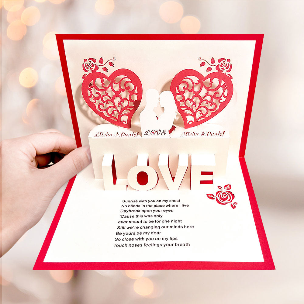 Custom Name 3D Pop-Up Card Personalized Heart Couple Pop Up Greeting Card - konjwa