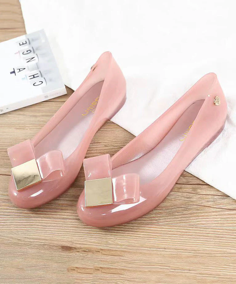 Unique Comfortable Splicing Clear Flat Feet Shoes Pink - konjwa