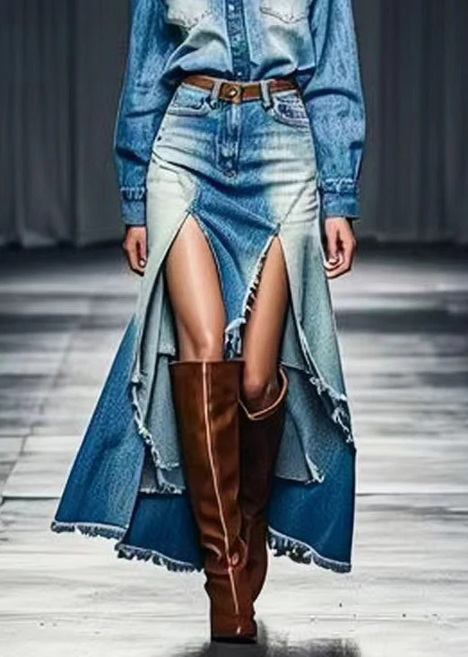 Unique Blue Low High Design High Waist Denim Skirt Summer - konjwa