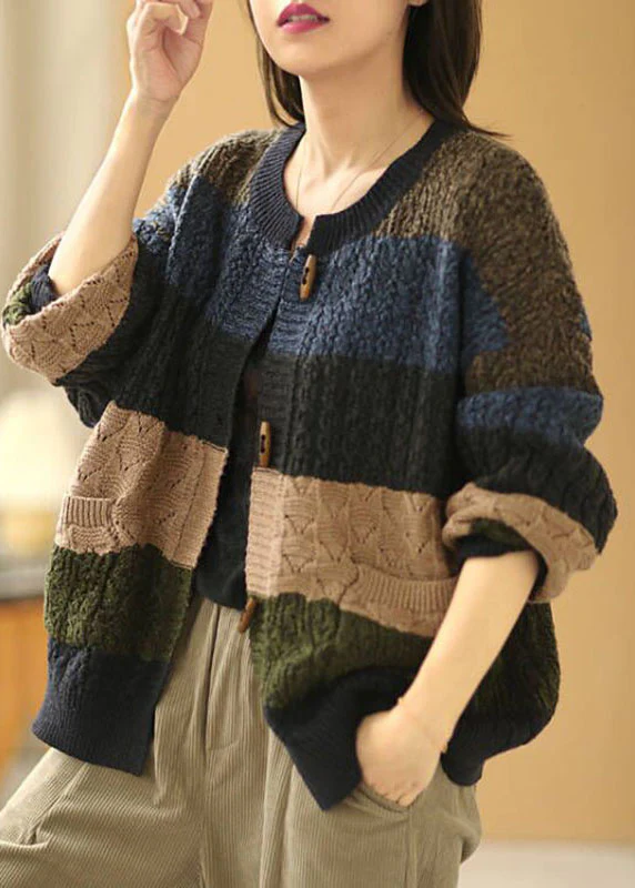Bohemian O-Neck Pockets Button Fall Knit Knit Coat - konjwa