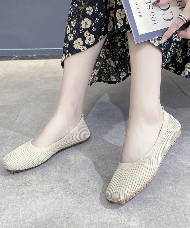 Yellow Knit Cotton Fabric Flat Feet Shoes For Women - konjwa
