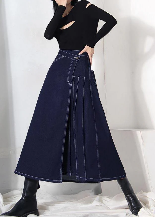 Boho denim blue-print1 zippered asymmetrical design Summer Skirt - konjwa