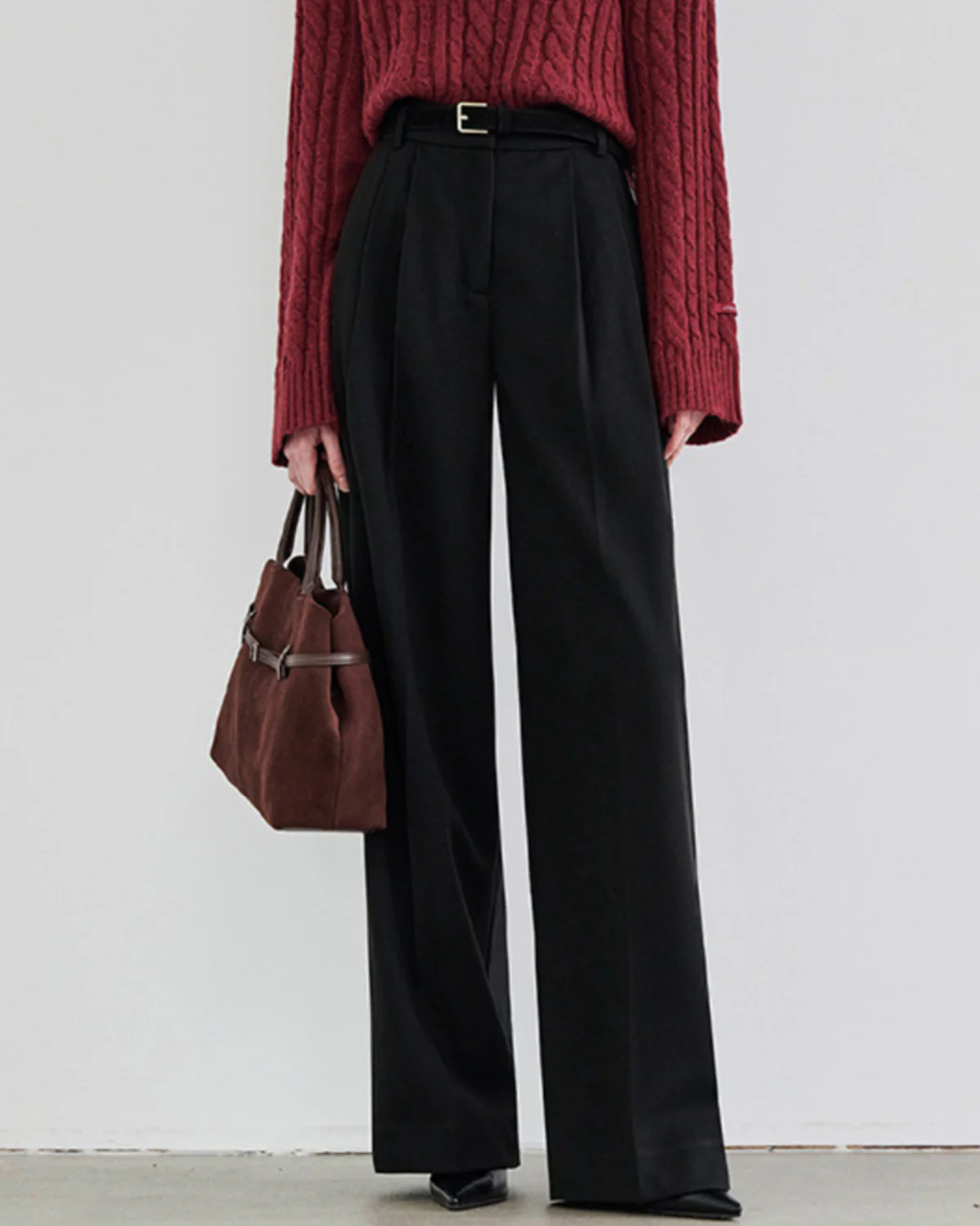 Black Natural Waisted Straight Pants - konjwa