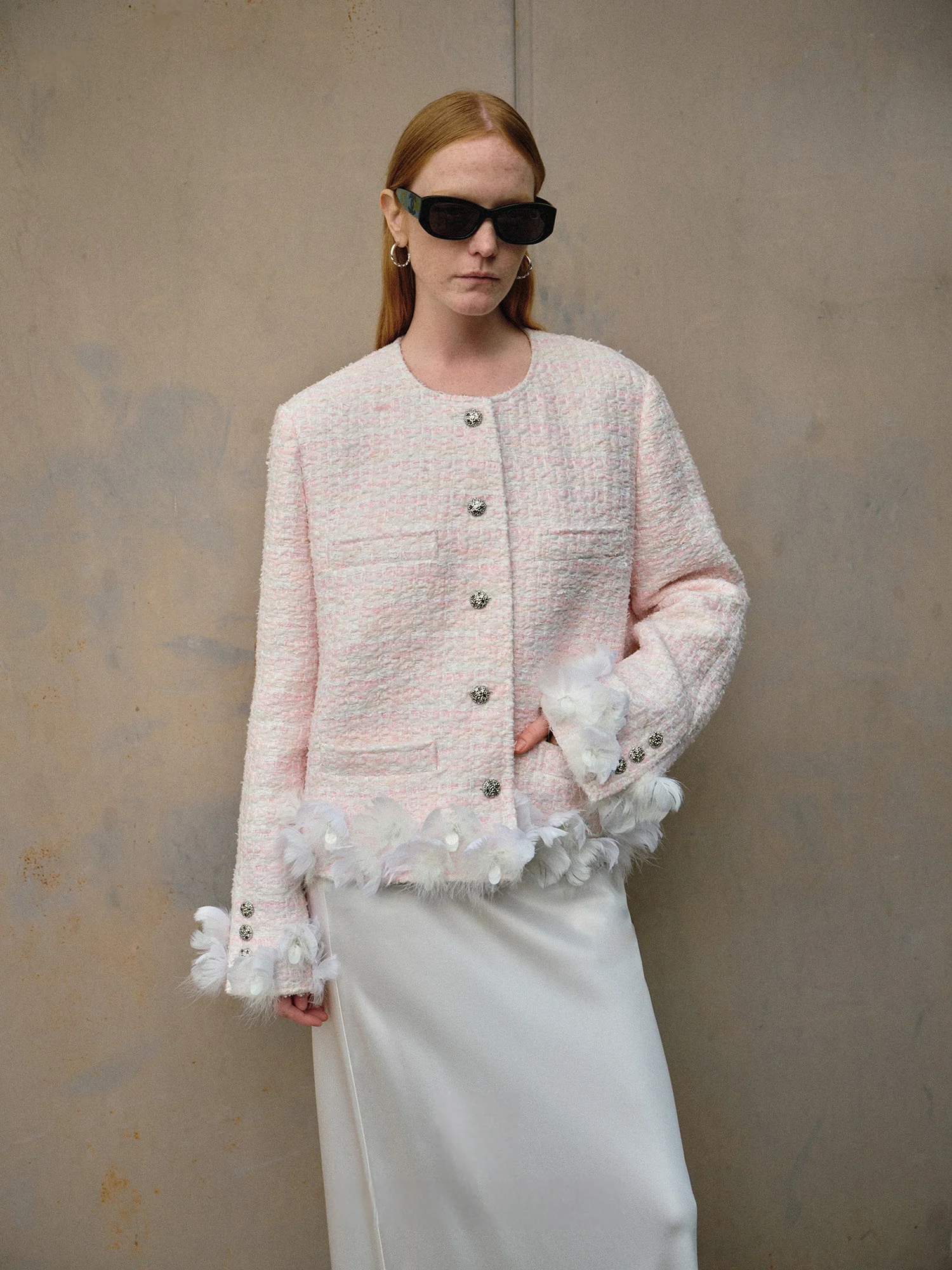 Handmade Limited Edition Dye Fairy Butterfly Yarn Shiny Beaded Feather Chanel-style Jacket - konjwa
