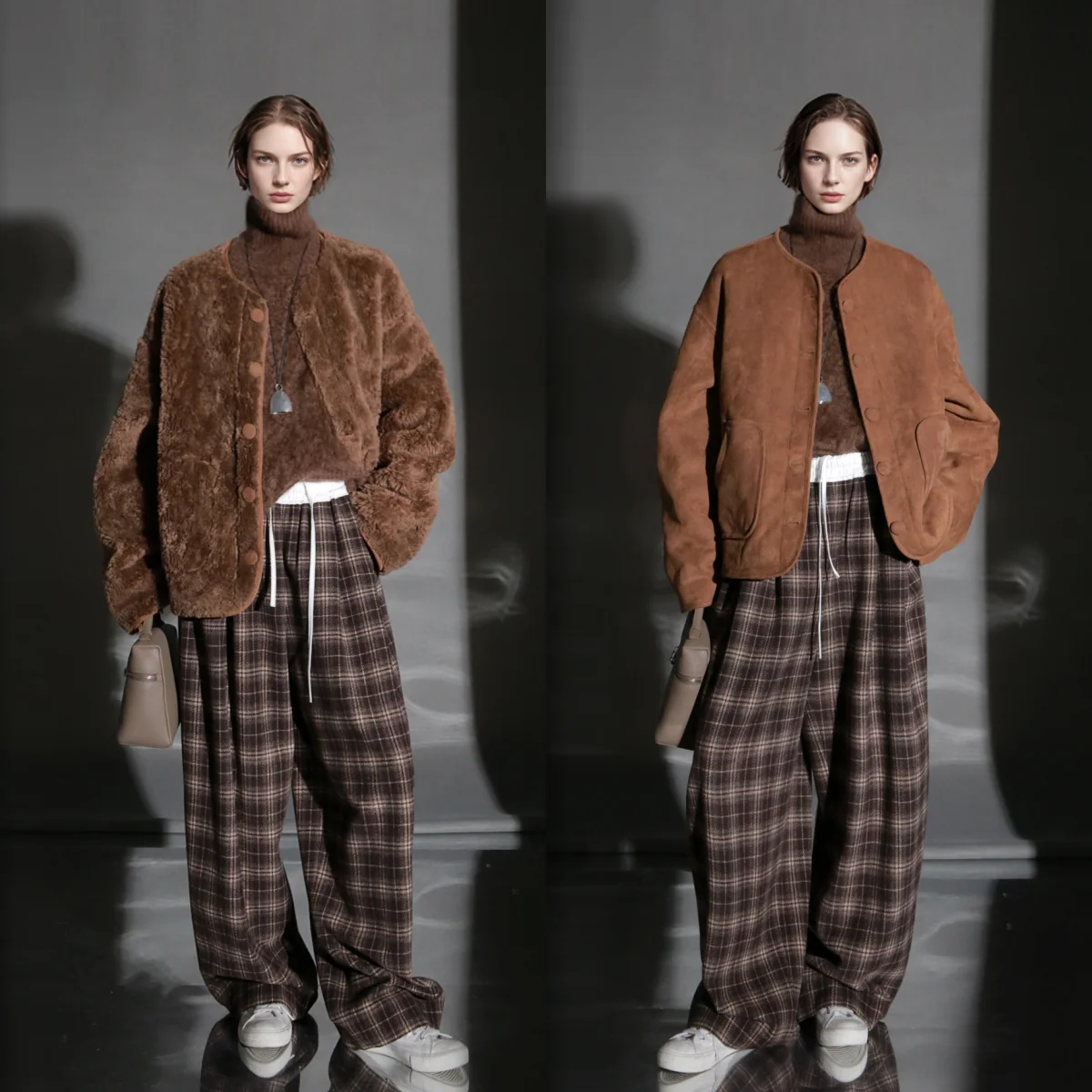 Reversible Suede Wool Coat for Women – Short Plush Jacket, Thick Warm Outerwear, Stylish Fall Winter New Arrival - konjwa